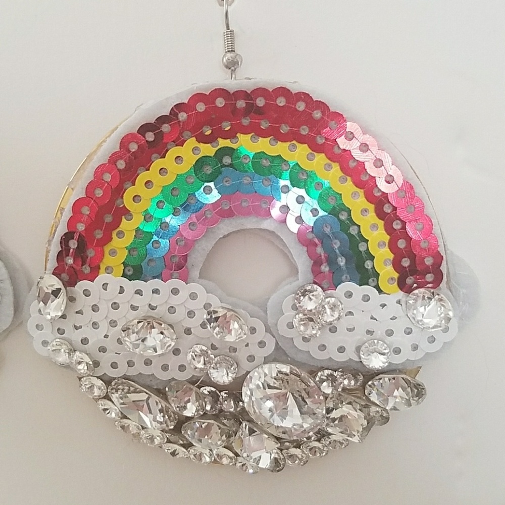Sequin Rhinestone Rainbow Earrings - image 3